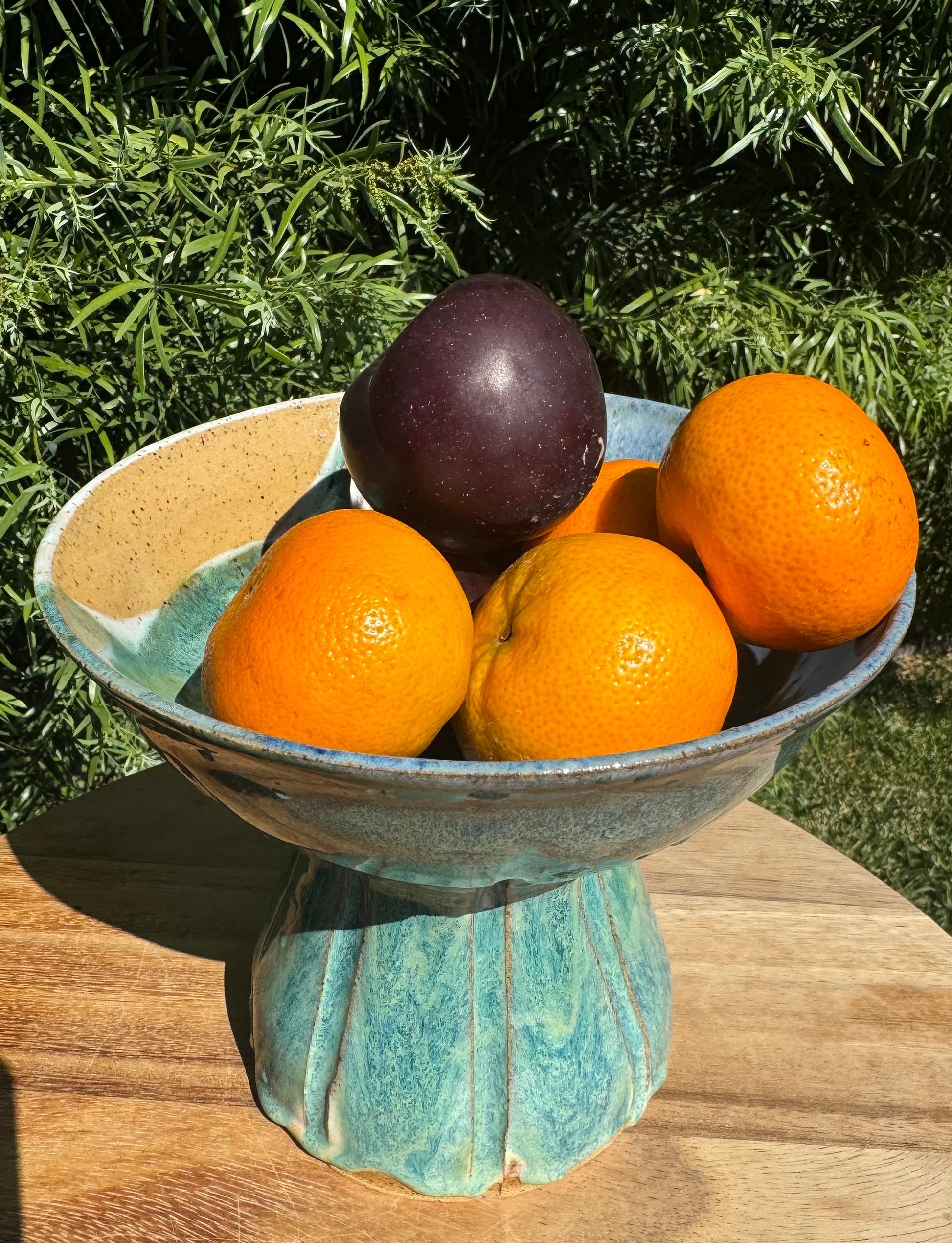 Pedestal Bowls, Hand-Painted Beach Wave, Funtional Coastal Home Decor