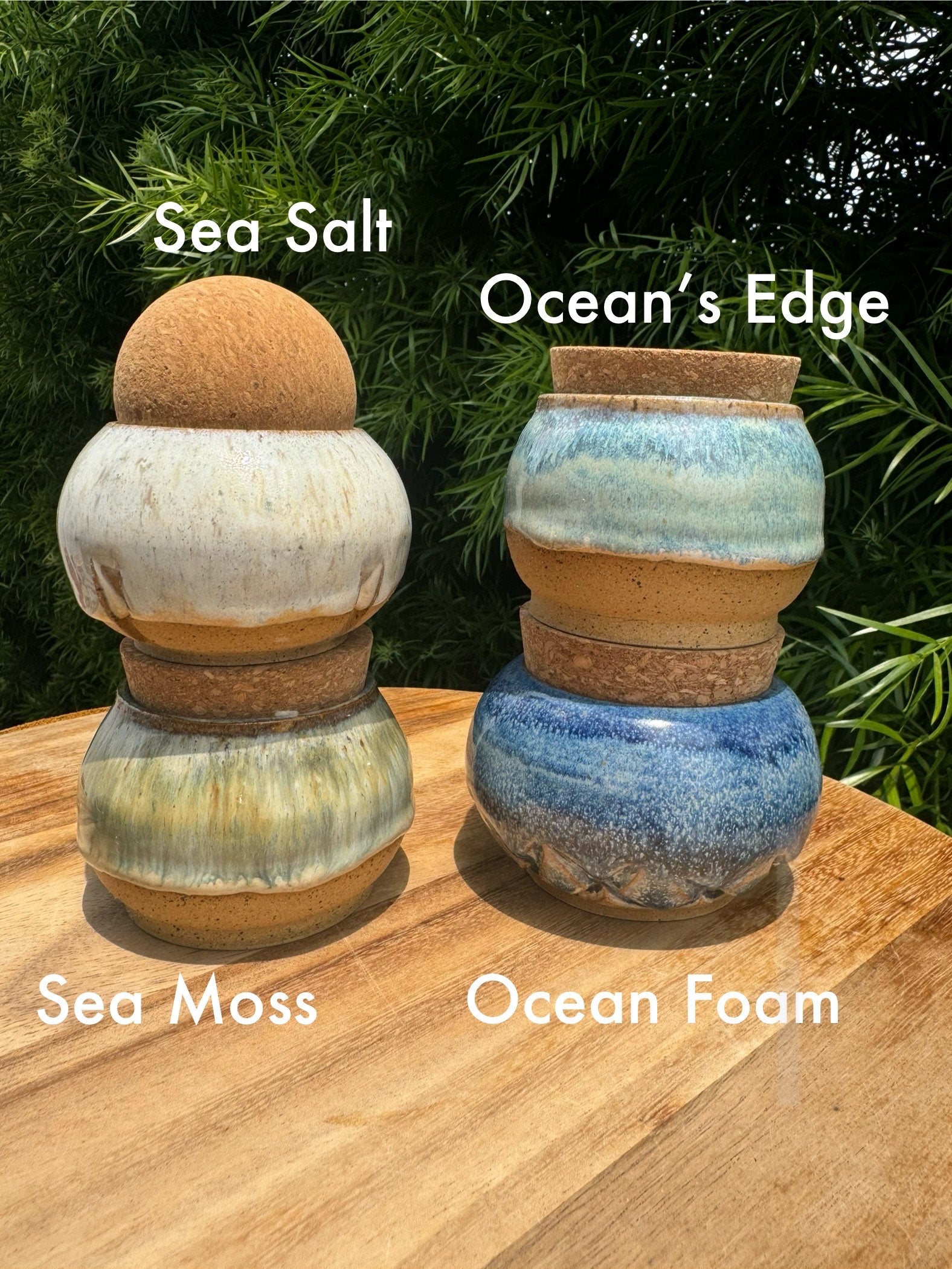 Salt Cellar Ceramic Pinch Bowls with Cork Topper, Ocean Drippy Glaze, Blue Purple, Salt Pig Kitchen