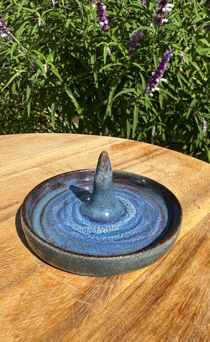 Ceramic Ring Dish, for Jewelry, Purple Blue Metallic Silver Glaze