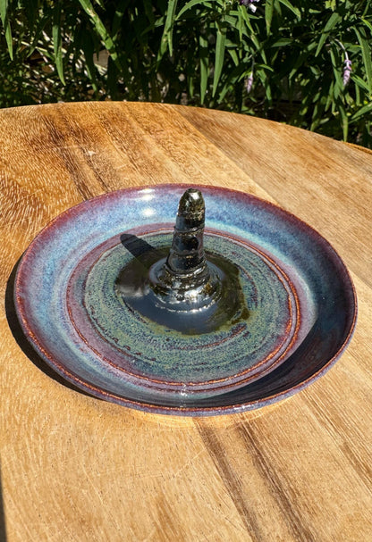 Ceramic Ring Dish, for Jewelry, Purple Blue Metallic Silver Glaze