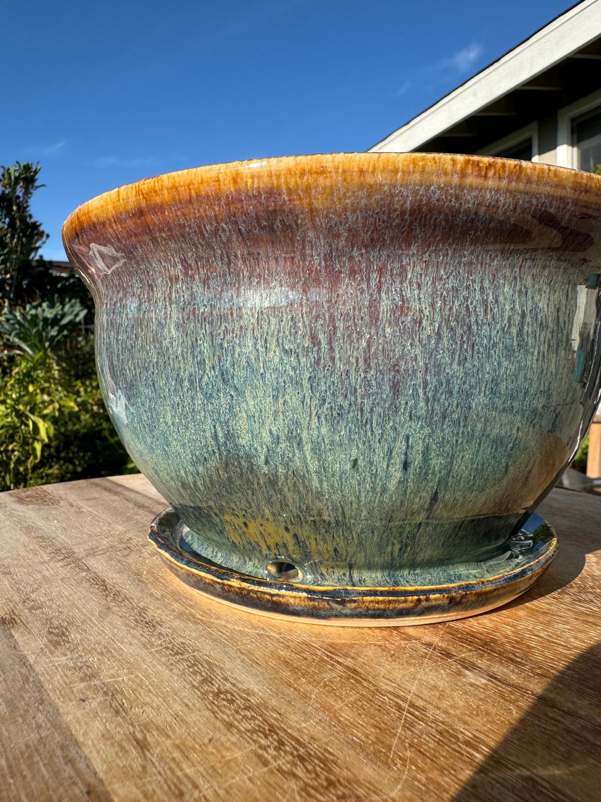 Planter Pots with Built-in Saucers & Drainage Holes, Glazed Ceramic
