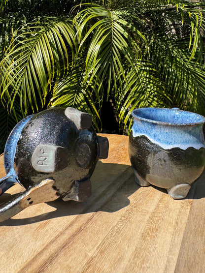 Halloween Caludron Mugs, Spooky Black Clay & Ghosts, with Large Comfortable Handles, 12-14 oz Cup — Handmade Wheel-thrown Pottery