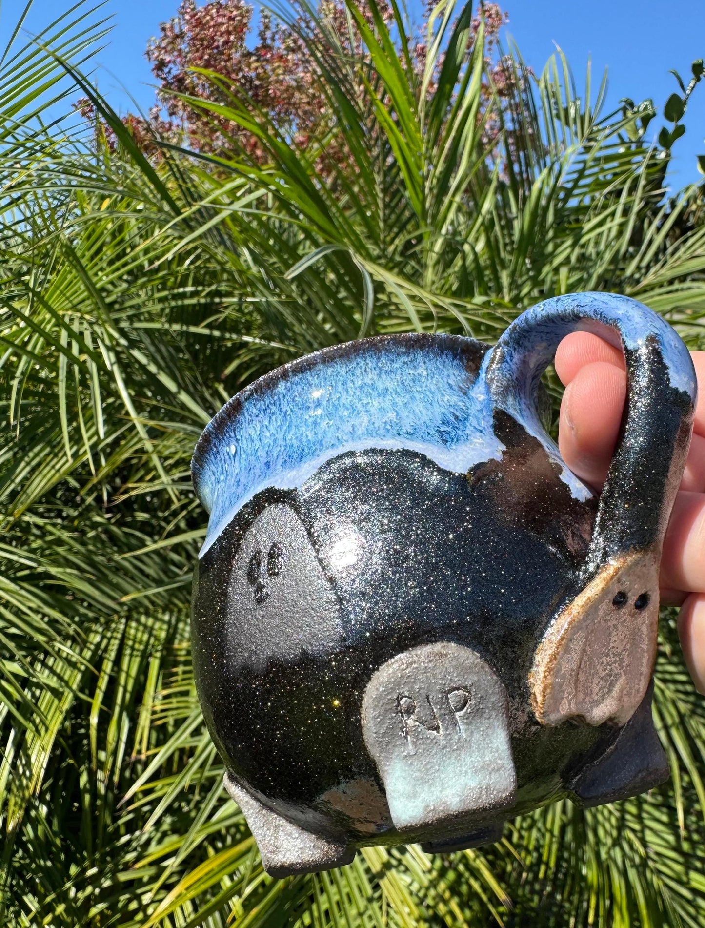 Halloween Caludron Mugs, Spooky Black Clay & Ghosts, with Large Comfortable Handles, 12-14 oz Cup — Handmade Wheel-thrown Pottery