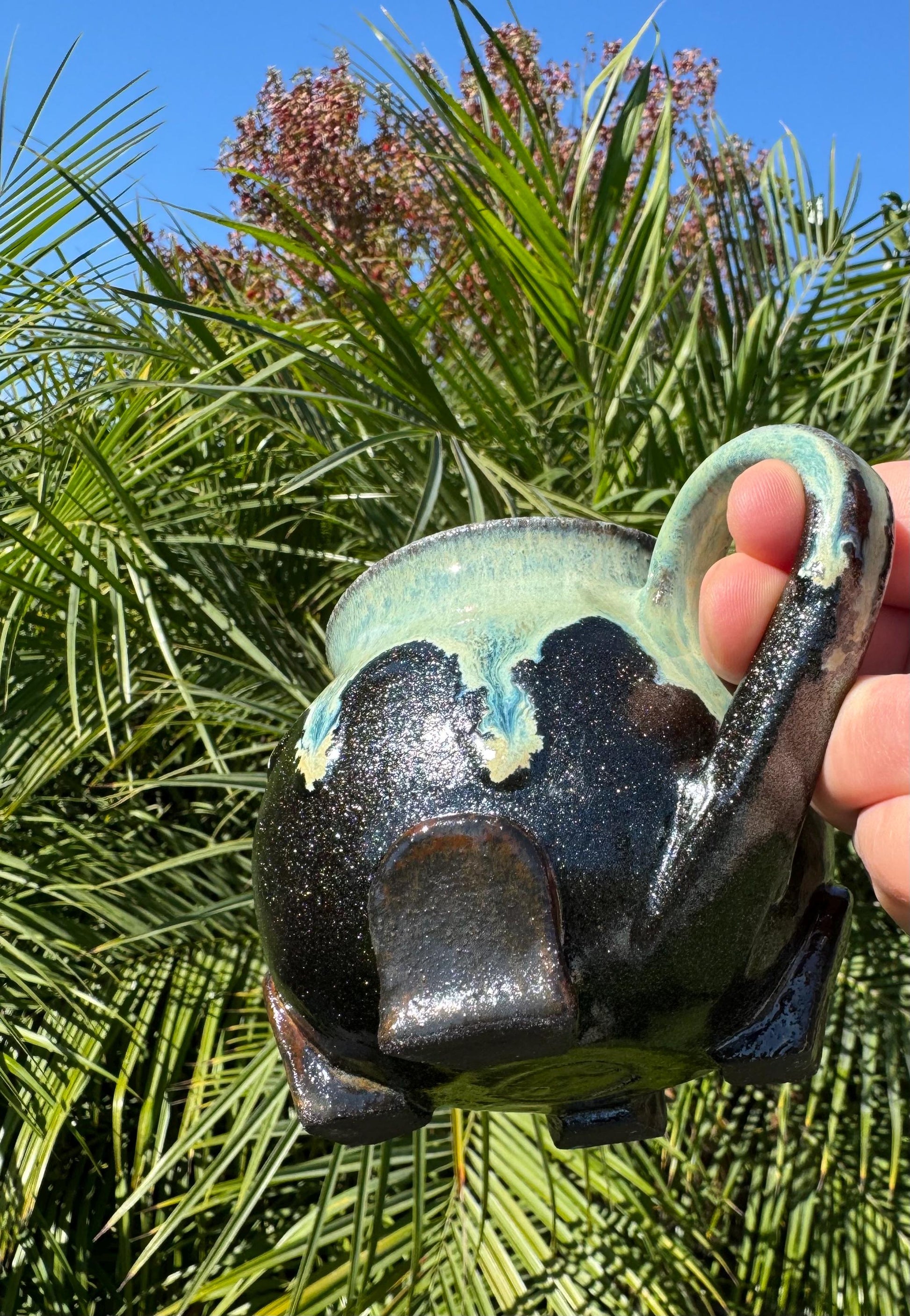 Halloween Caludron Mugs, Spooky Black Clay & Ghosts, with Large Comfortable Handles, 12-14 oz Cup — Handmade Wheel-thrown Pottery