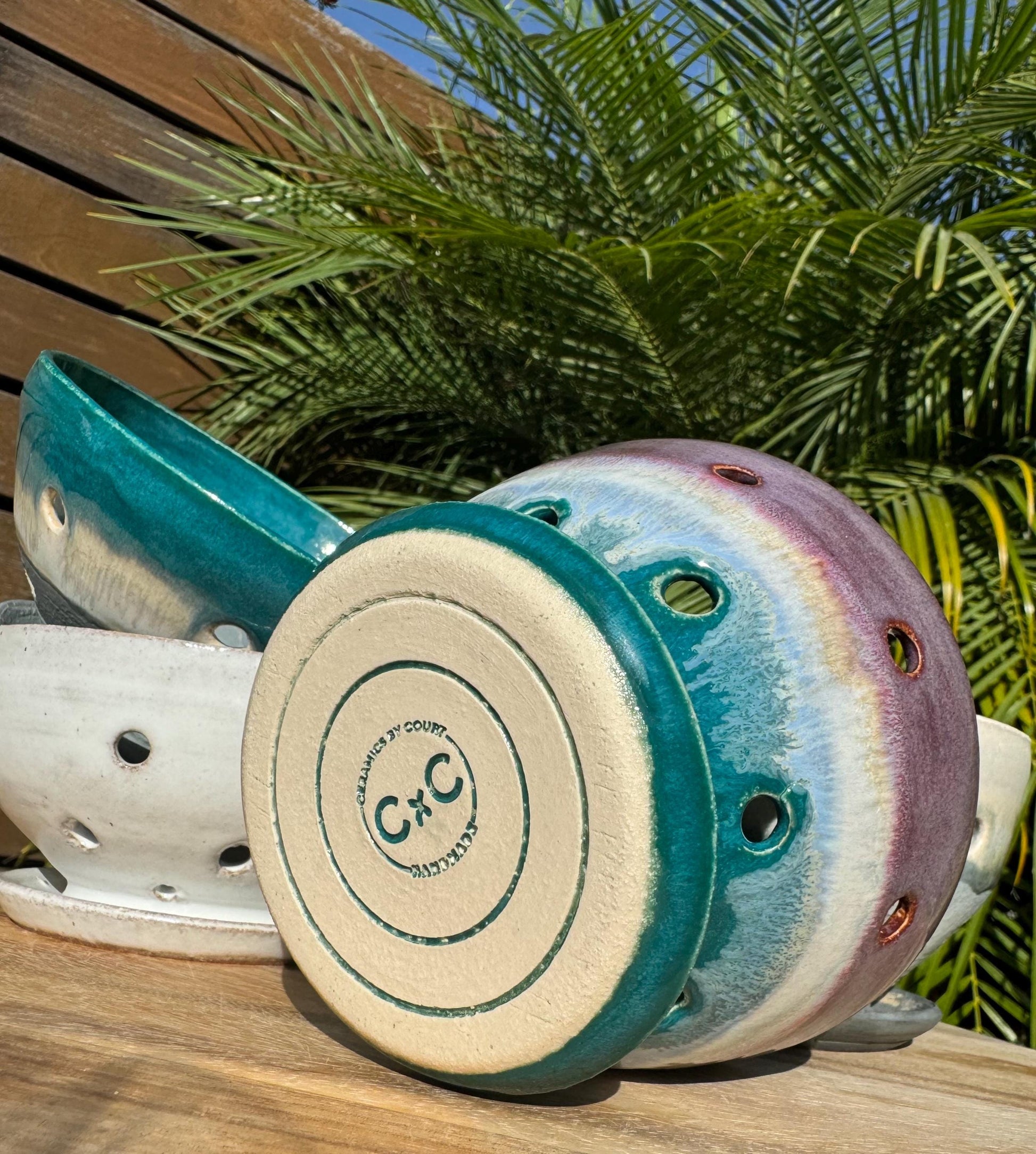 Colander Berry Bowl with Saucer: Pottery