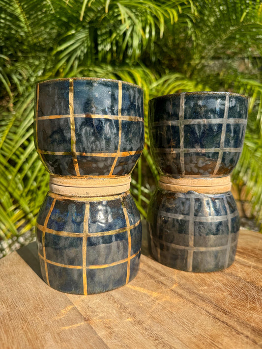 22K Holiday Check Set of 2 Cocktail Tumbler Cups, with Gold or White Gold