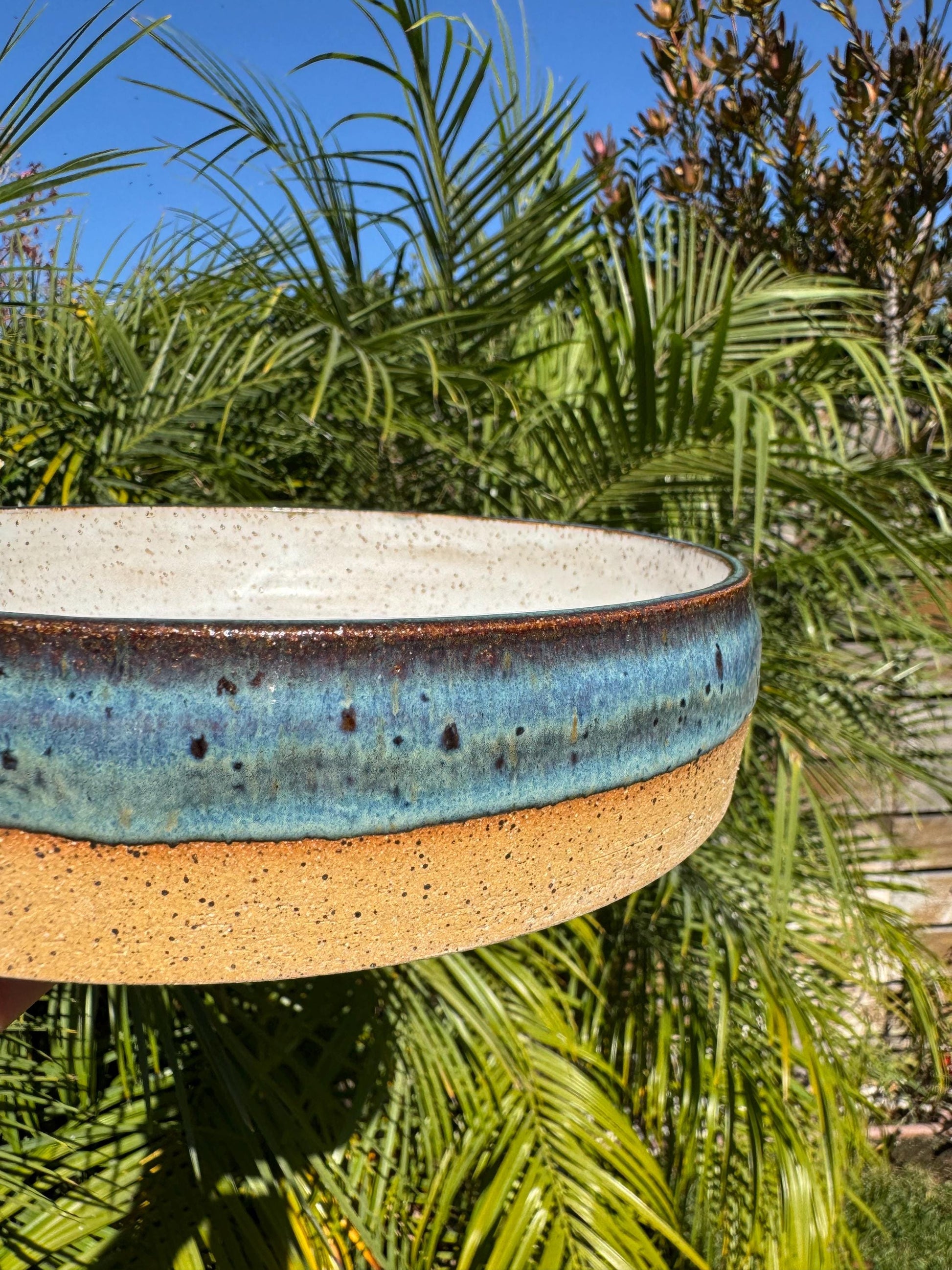 Handmade wheel-thrown stoneware pet bowls with raw edge of clay and handpainted glazes, handmade ceramic dog dishes, dishwasher safe - Ceramics By Court