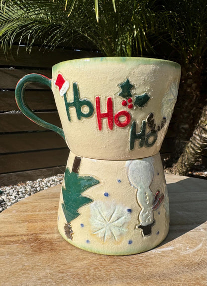 Holiday Mugs: Carved Spruce and Christmas Theme