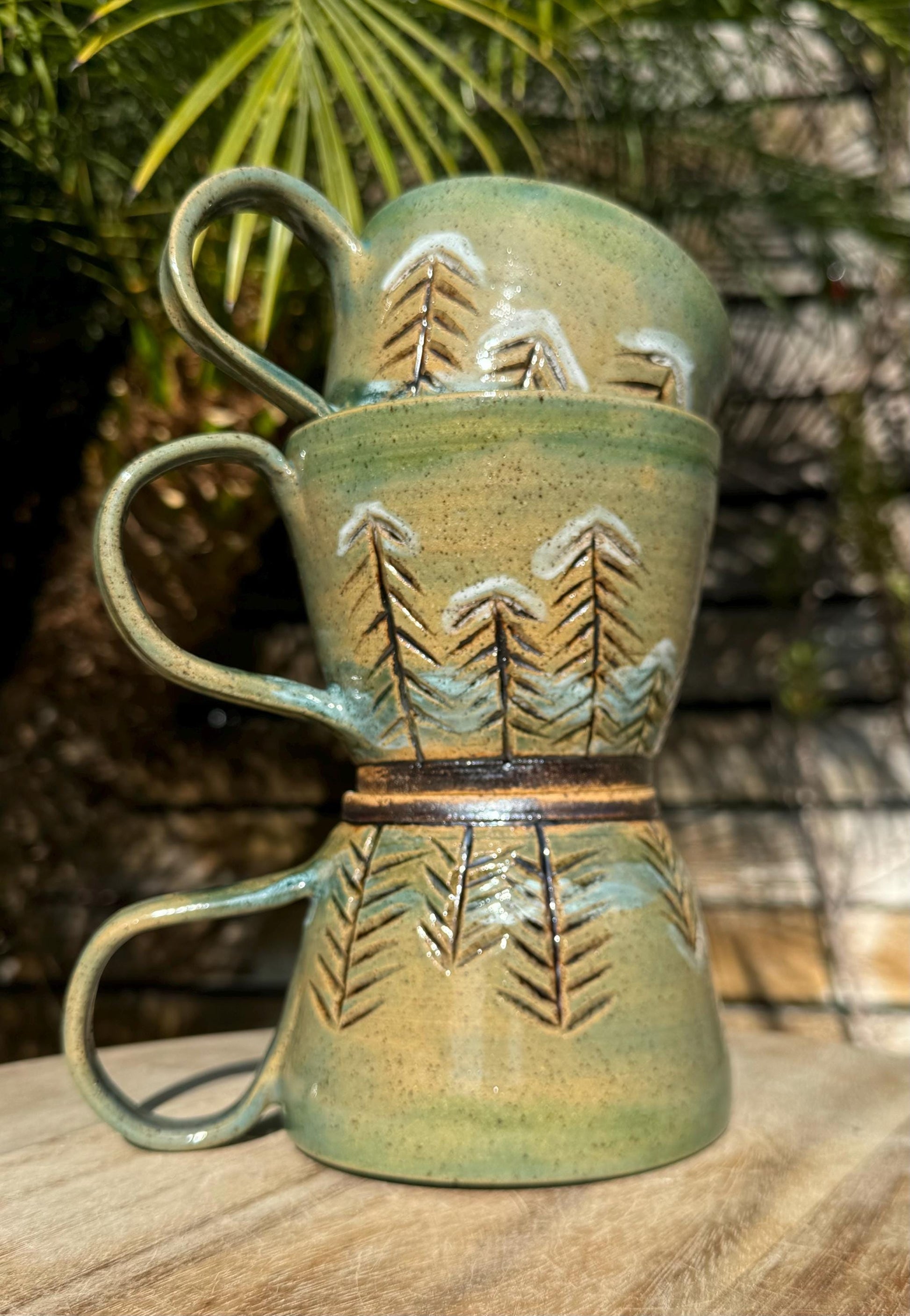 Holiday Mugs: Carved Spruce and Christmas Theme