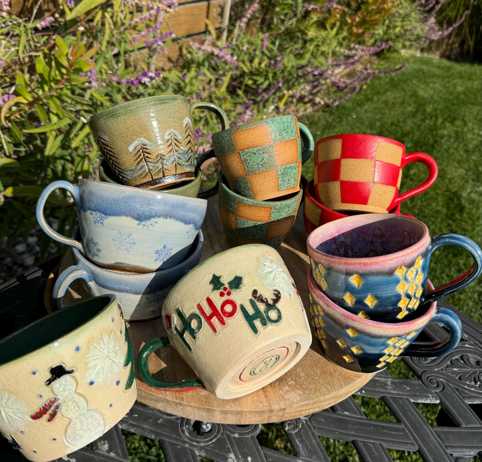 Holiday Mugs: Carved Spruce and Christmas Theme