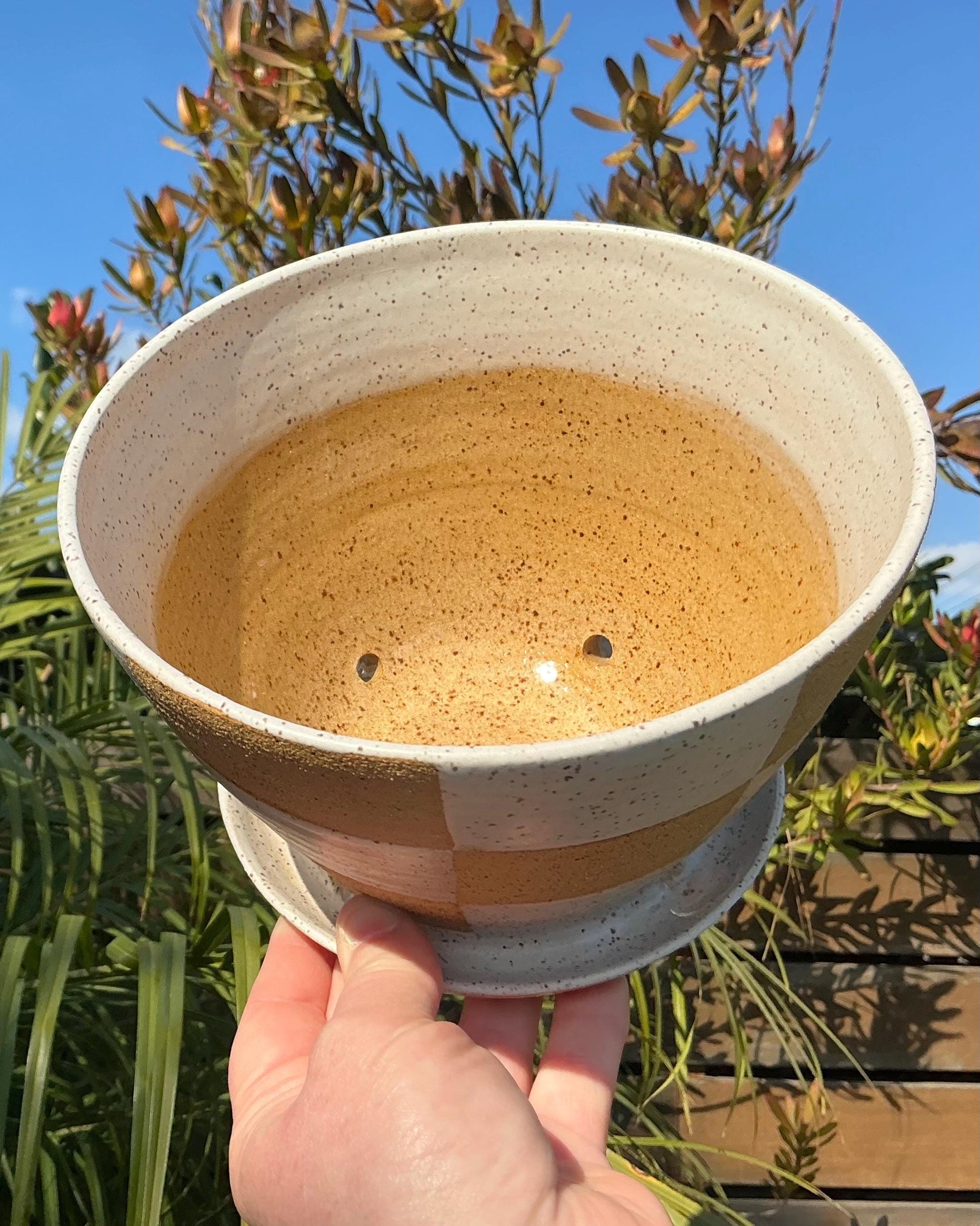 Planter Pots with Built-in Saucers & Drainage Holes, Ocean inspired Glazed Ceramics