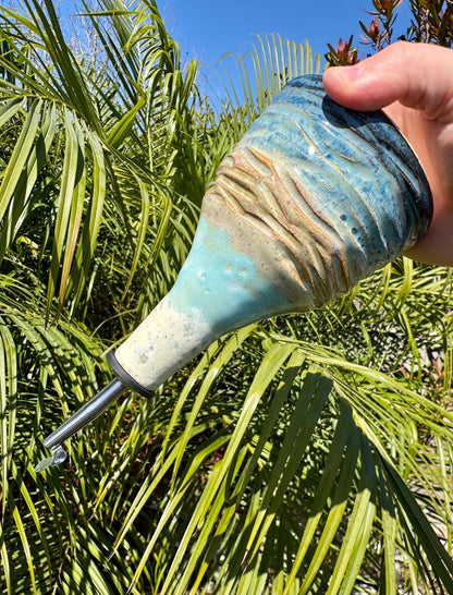 Olive Oil Vinegar Bottle Ceramic Cruet with Spout, Pressed Herbs & Lavender Floral, Beach Ocean