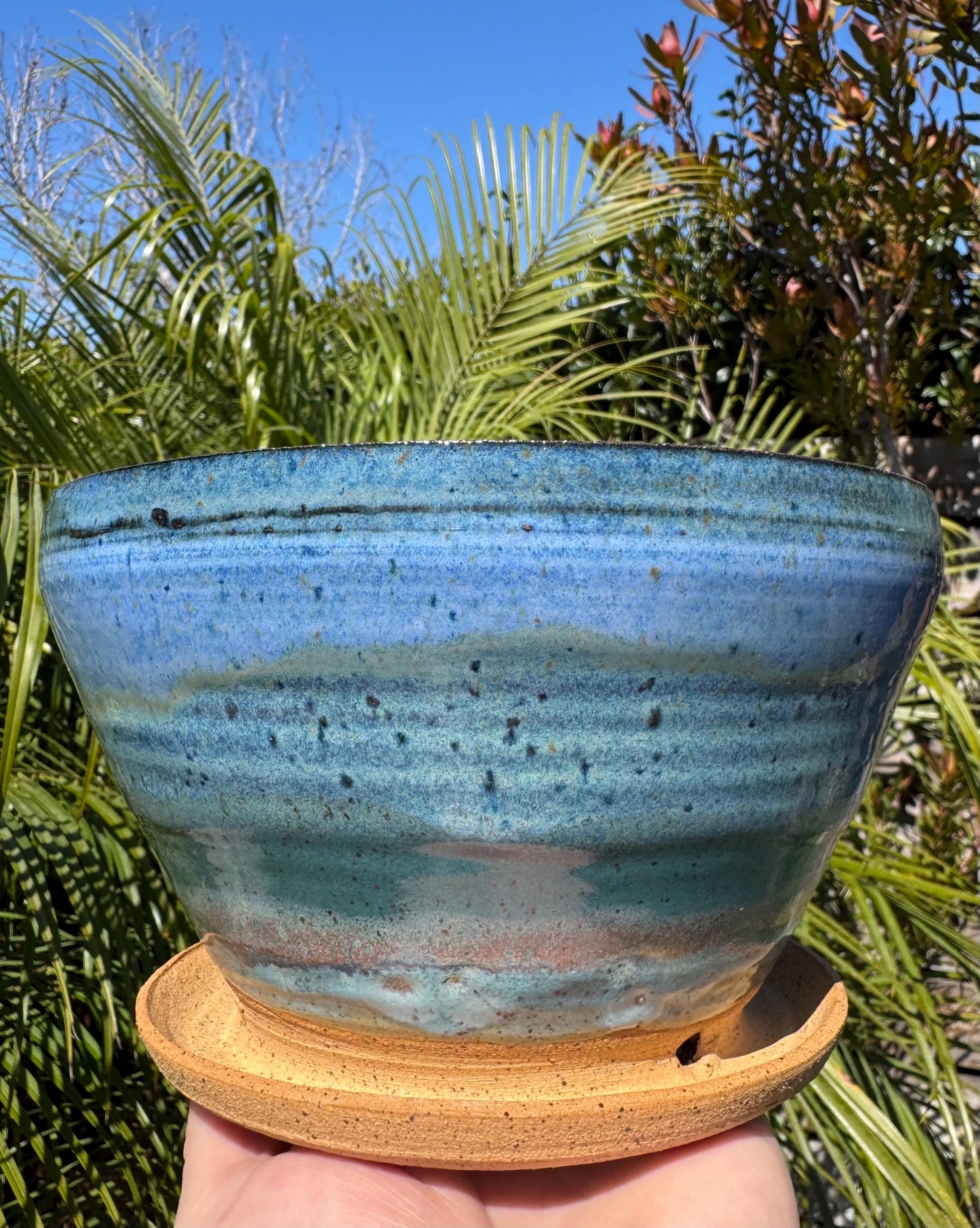 Planter Pots with Built-in Saucers & Drainage Holes, Ocean inspired Glazed Ceramics