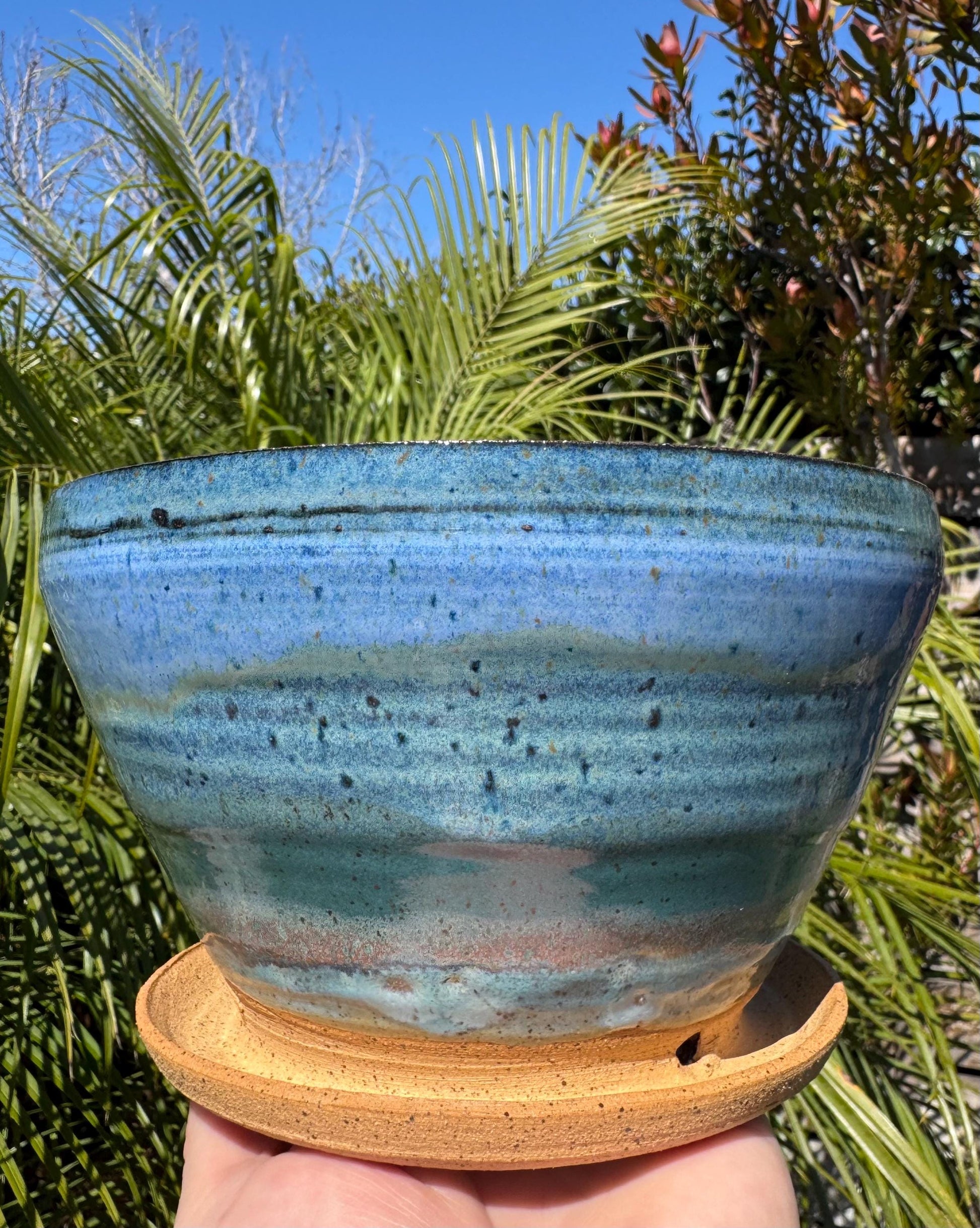 Planter Pots with Built-in Saucers & Drainage Holes, Ocean inspired Glazed Ceramics