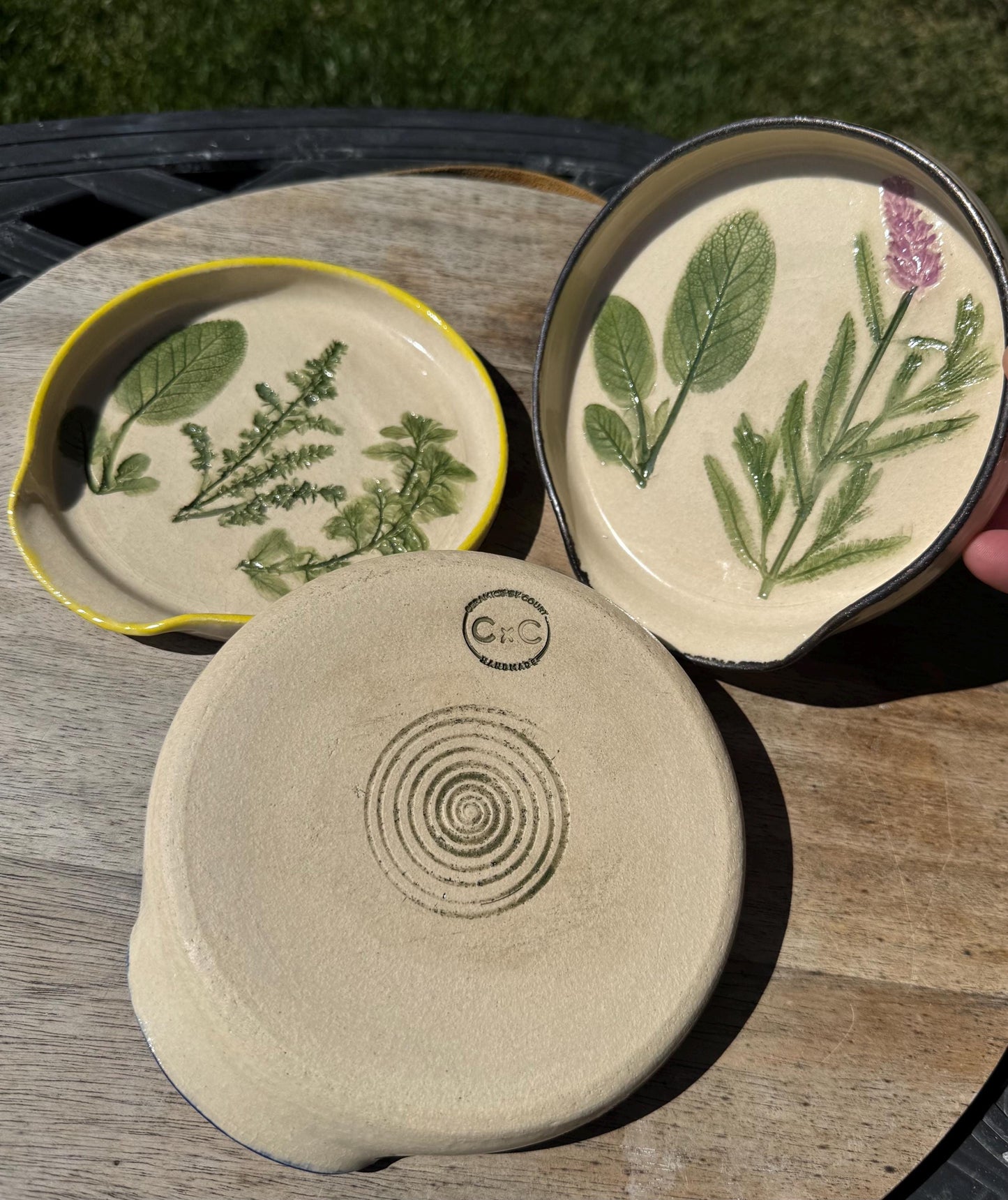 Handmade Spoon Rests with Pressed Lavender & Herb Plants, Hand-Painted Ceramic Wheel-thrown Pottery