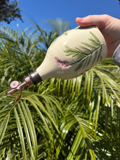 Olive Oil Vinegar Bottle Ceramic Cruet with Spout, Pressed Herbs & Lavender Floral, Beach Ocean