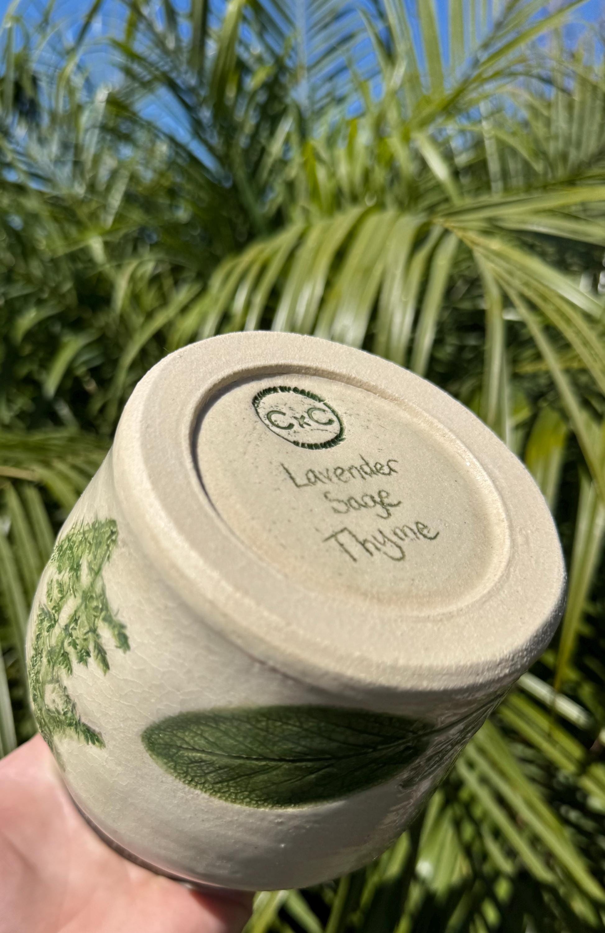 Floral Handmade Ceramic Vases, Pressed Lavender & Herbs, Hand-painted, 22K gold — Wheel-thrown Stoneware Pottery