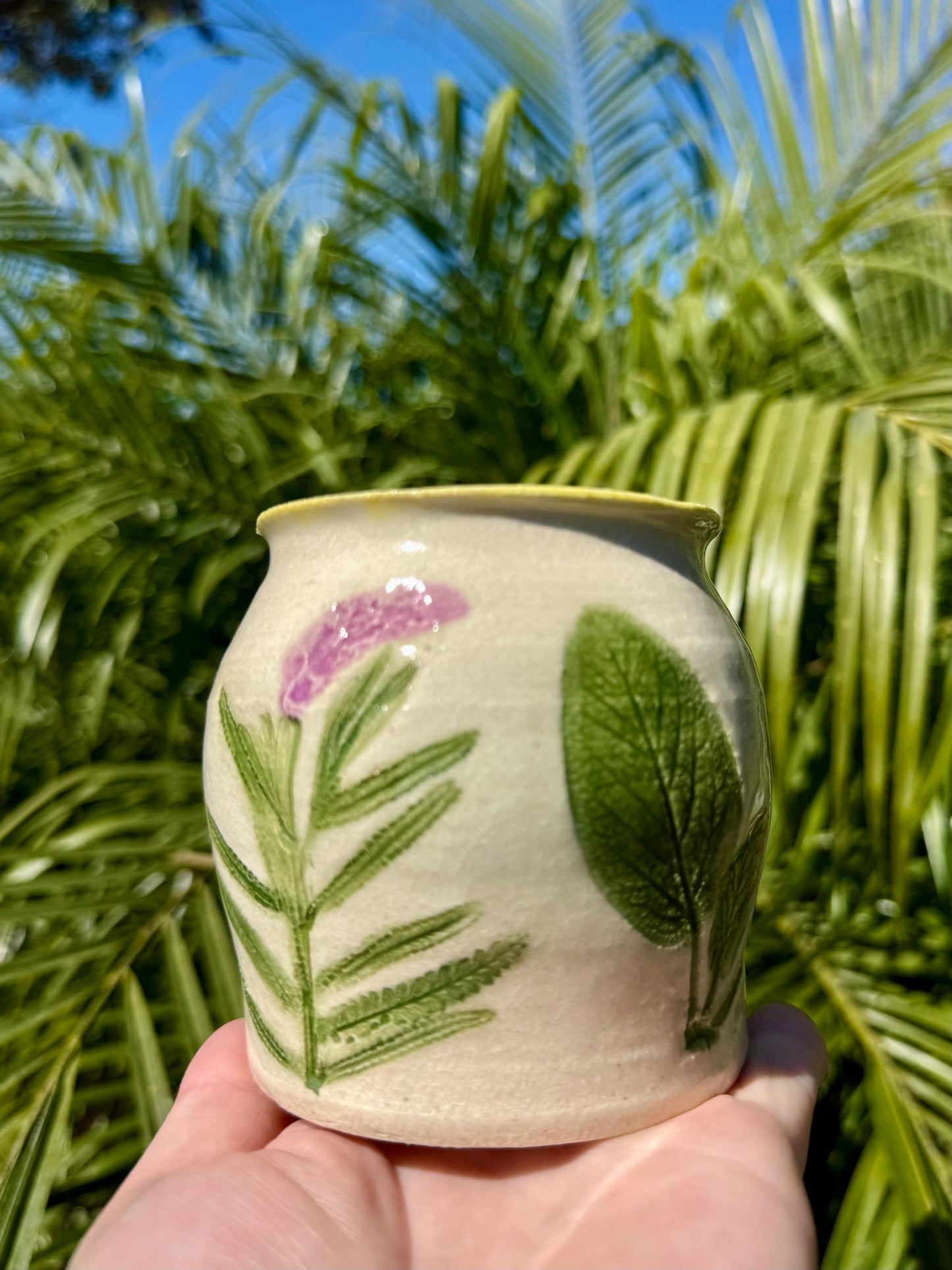Floral Handmade Ceramic Vases, Pressed Lavender & Herbs, Hand-painted, 22K gold — Wheel-thrown Stoneware Pottery