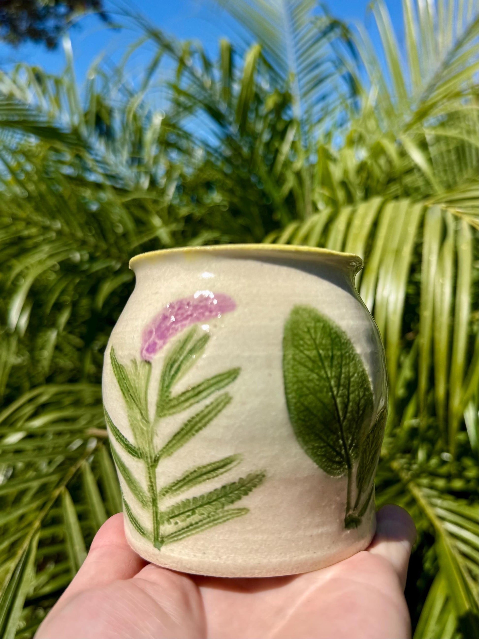 Floral Handmade Ceramic Vases, Pressed Lavender & Herbs, Hand-painted, 22K gold — Wheel-thrown Stoneware Pottery