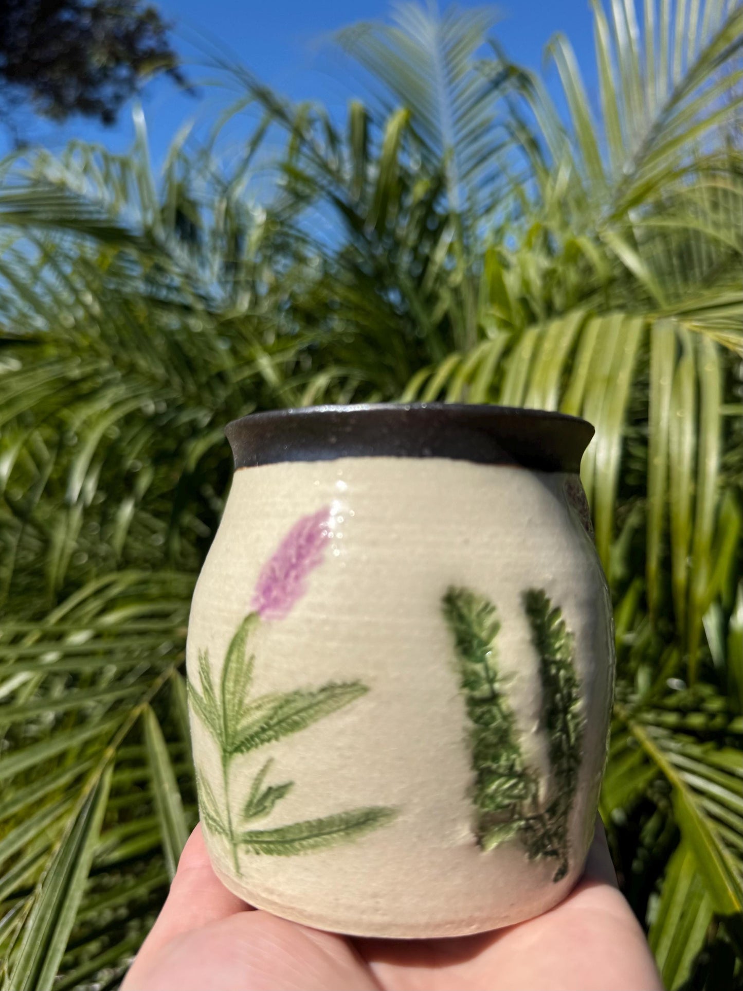 Floral Handmade Ceramic Vases, Pressed Lavender & Herbs, Hand-painted, 22K gold — Wheel-thrown Stoneware Pottery