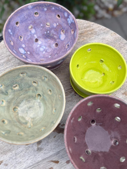 Colander Berry Bowl with Built-in Saucer, Pottery