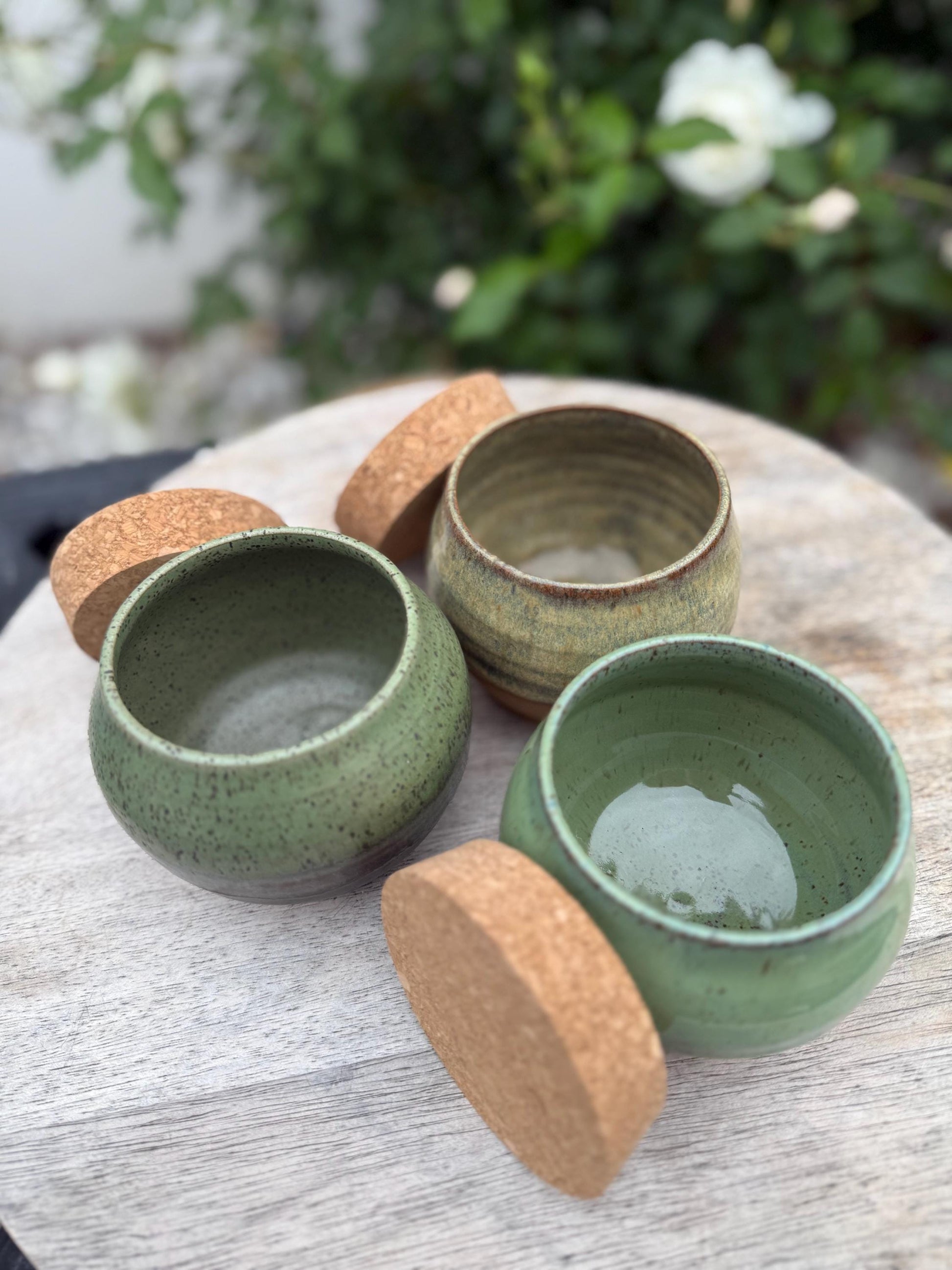 Salt Cellars with Cork Lid, Salt Pig, Countertop Pinch Bowl