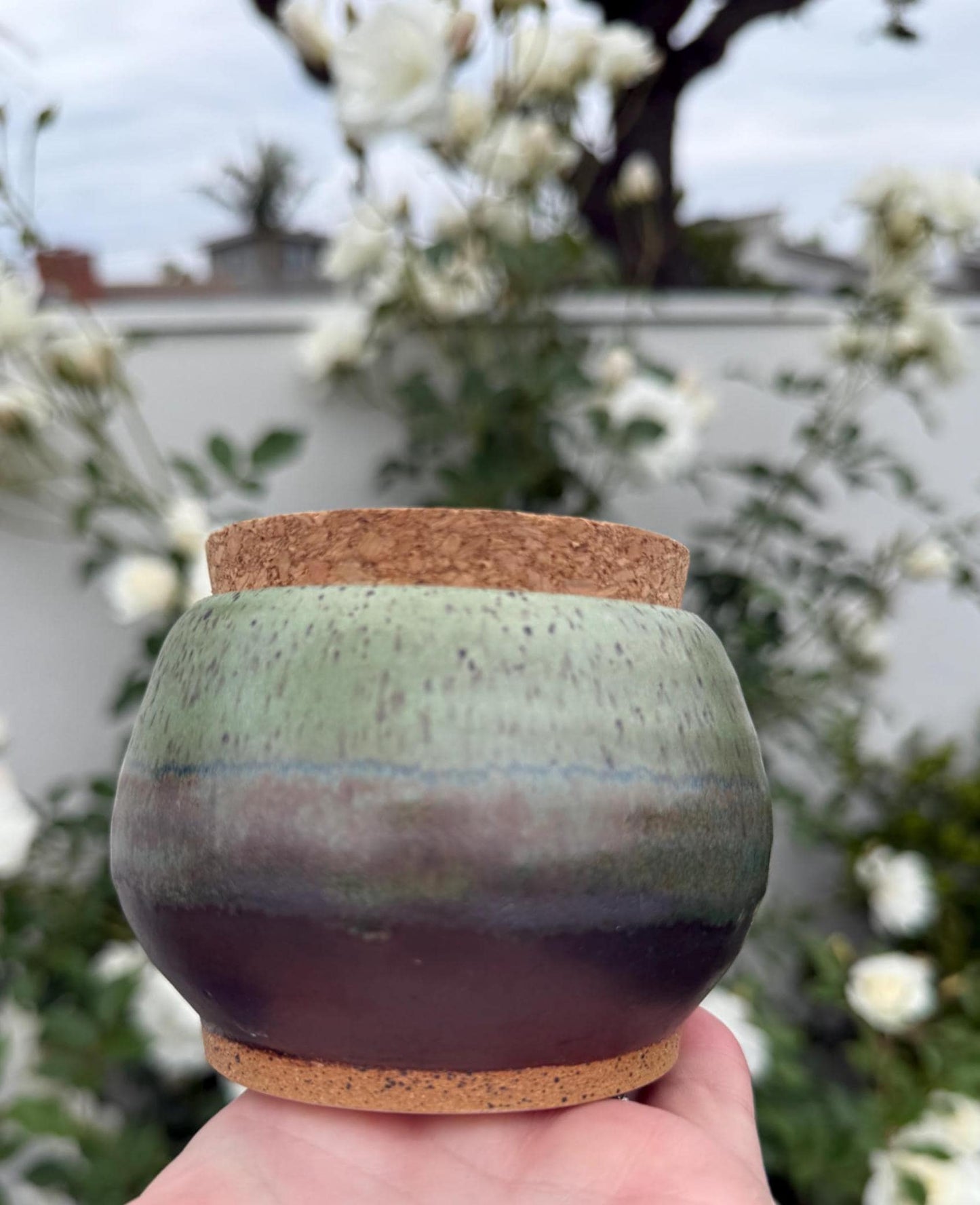 Salt Cellar Ceramic Pinch Bowls with Cork Topper, Ocean Drippy Glaze, Blue Purple, Salt Pig Kitchen