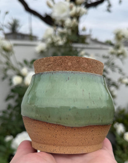 Salt Cellars with Cork Lid, Salt Pig, Countertop Pinch Bowl