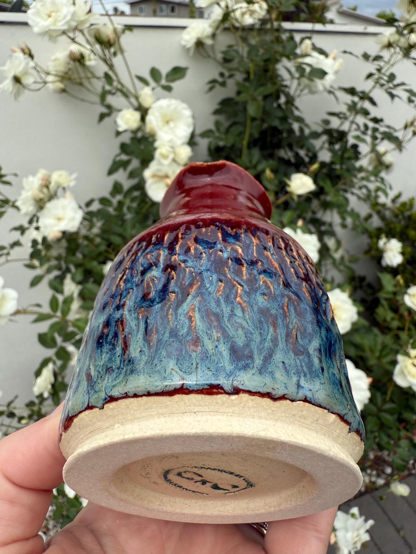 Handmade Ceramic Sake Set with Carafe and 4 Cups, Hand-Painted Sunset Flash