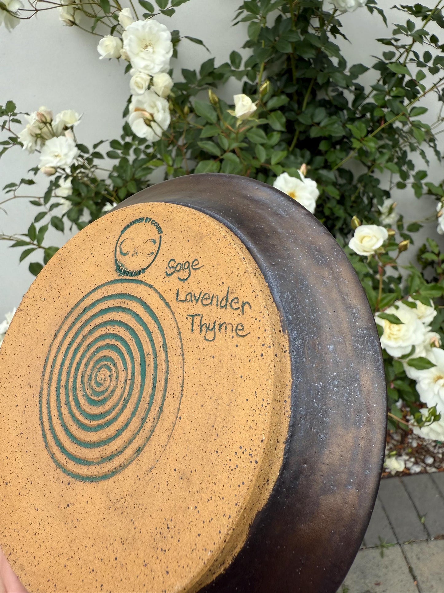 Handmade Hand-painted Stoneware Plate: Pressed Lavender and Herbs