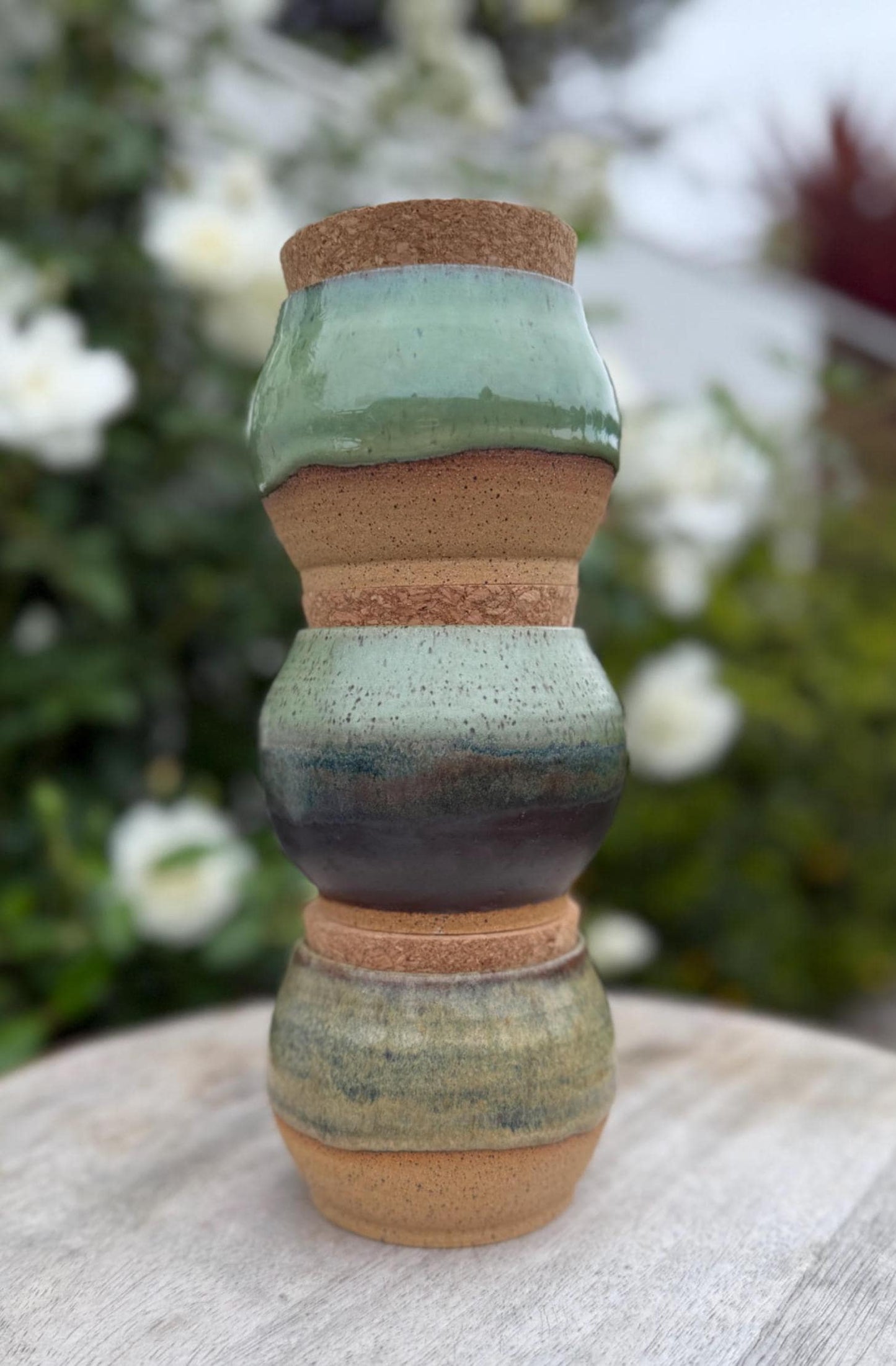 Salt Cellar Ceramic Pinch Bowls with Cork Topper, Ocean Drippy Glaze, Blue Purple, Salt Pig Kitchen