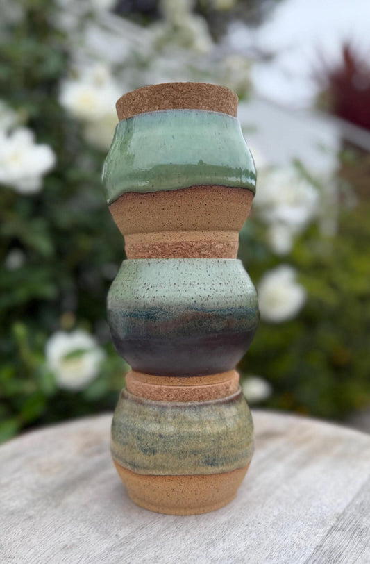 Salt Cellar Ceramic Pinch Bowls with Cork Topper, Ocean Drippy Glaze, Blue Purple, Salt Pig Kitchen