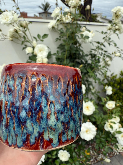 Handmade Ceramic Sake Set with Carafe and 4 Cups, Hand-Painted Sunset Flash