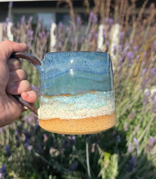 Beach Wave & Speckle Sand Mugs, A-Shaped wider base stable cup with Large Handles, 16 oz Cup, Handpainted