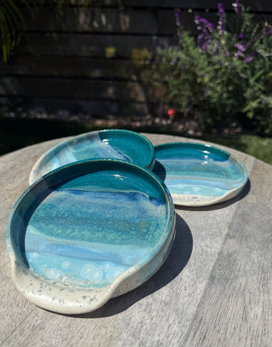 Handmade Ceramic Spoon Rest: Beach Wave Stoneware Pottery
