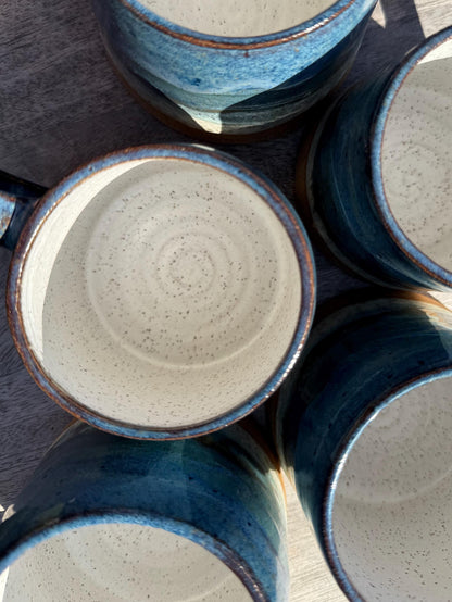 Beach Wave & Speckle Sand Mugs, A-Shaped wider base stable cup with Large Handles, 16 oz Cup, Handpainted