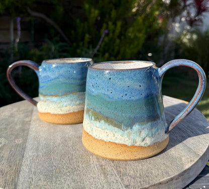 Handpainted Beach Mugs, A-Shape Cup with Stable Base and Comfortable Handles