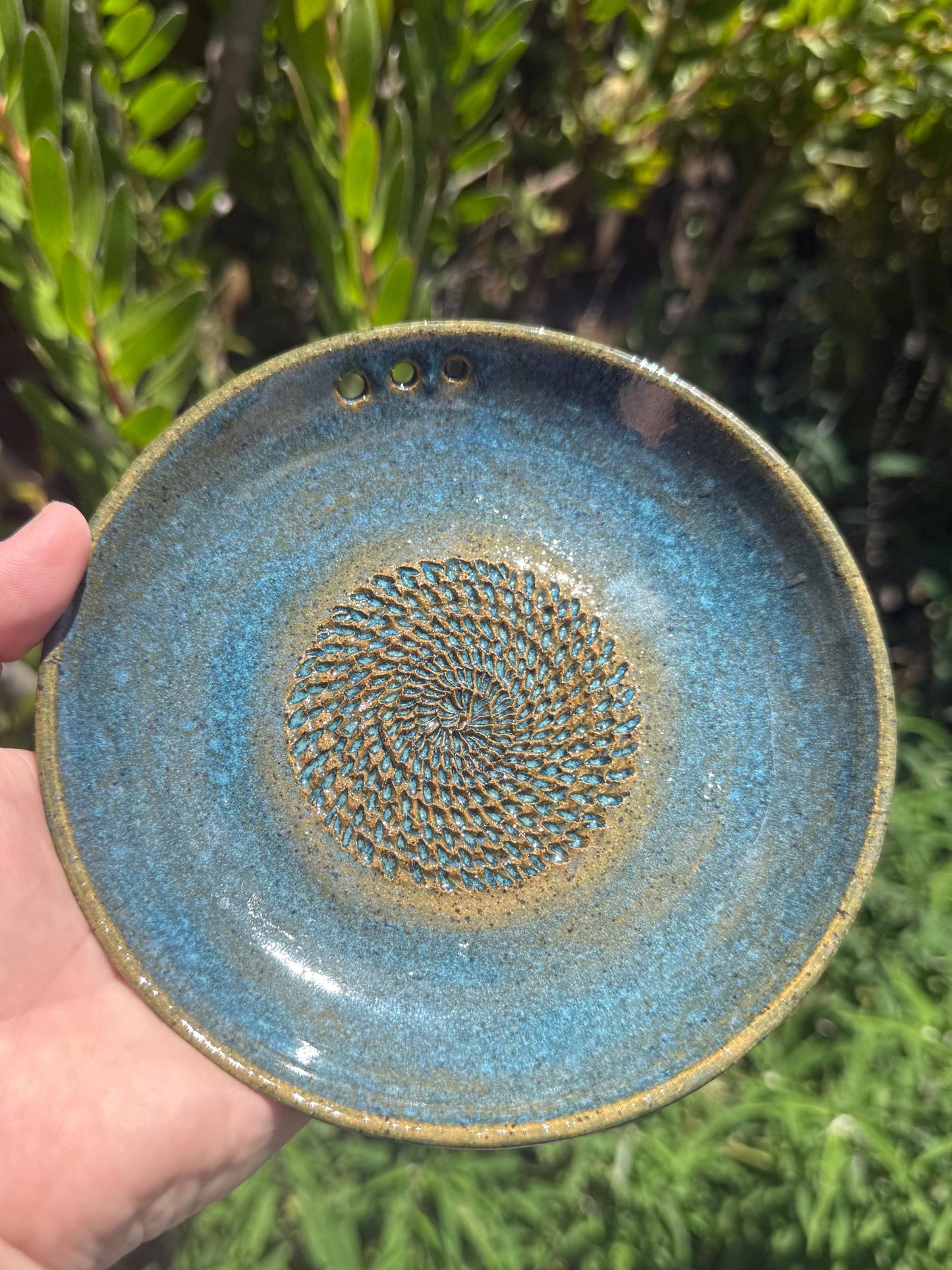 Handmade Garlic Grater Dish with Herb Stripper, Grind Plate for Parmesean, Ginger, Nutmeg