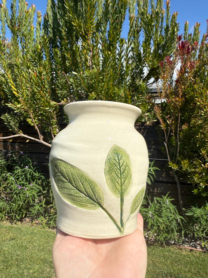 Floral Handmade Ceramic Vases, Pressed Lavender & Herbs, Hand-painted, 22K gold — Wheel-thrown Stoneware Pottery