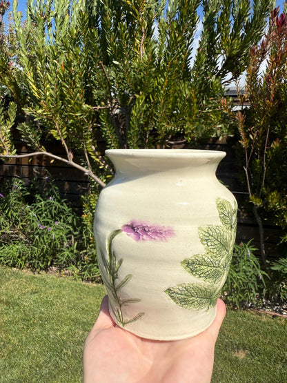 Floral Handmade Ceramic Vases, Pressed Lavender & Herbs, Hand-painted, 22K gold — Wheel-thrown Stoneware Pottery