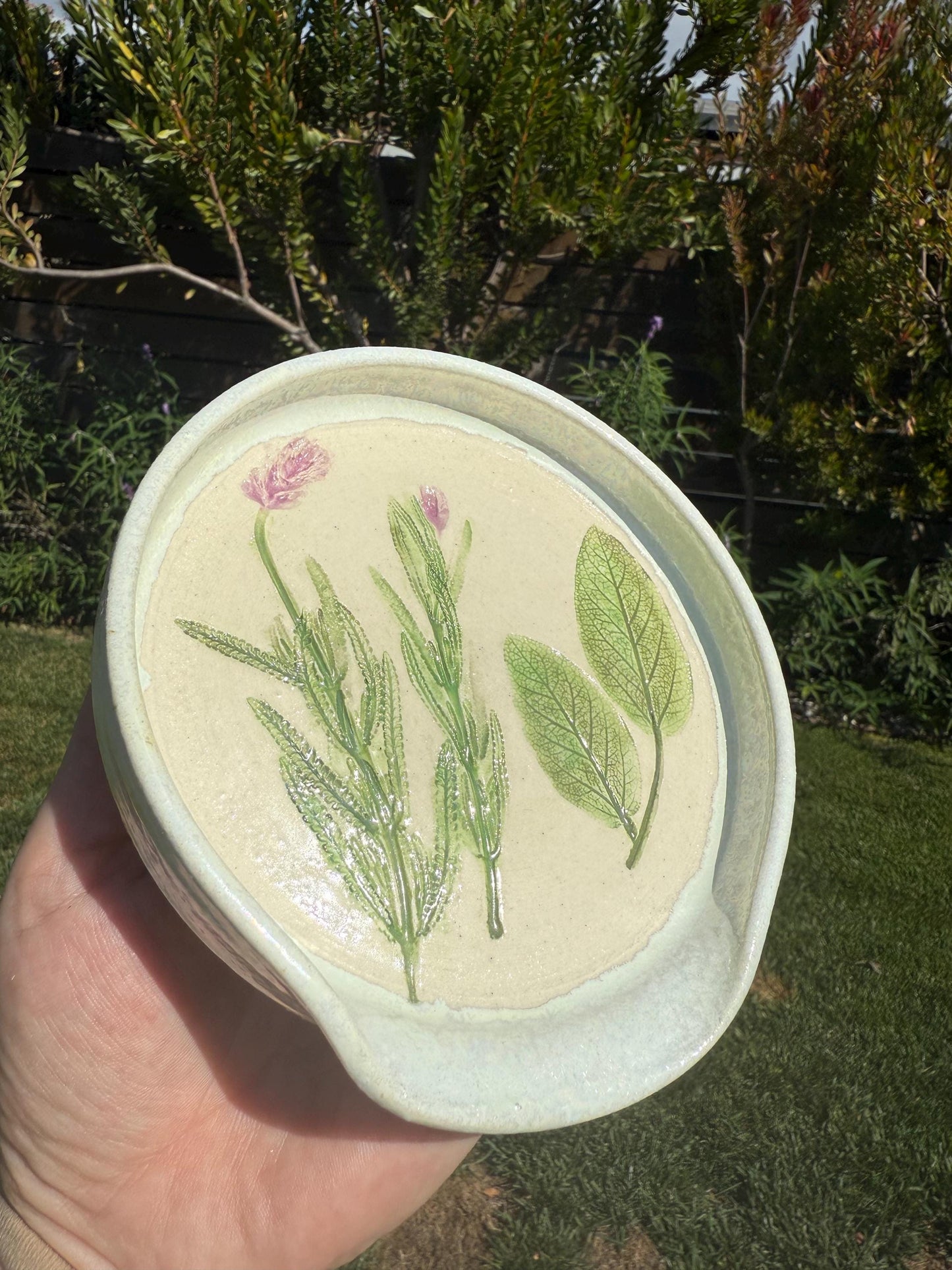 Handmade Spoon Rests with Pressed Lavender & Herb Plants, Hand-Painted Ceramic Wheel-thrown Pottery