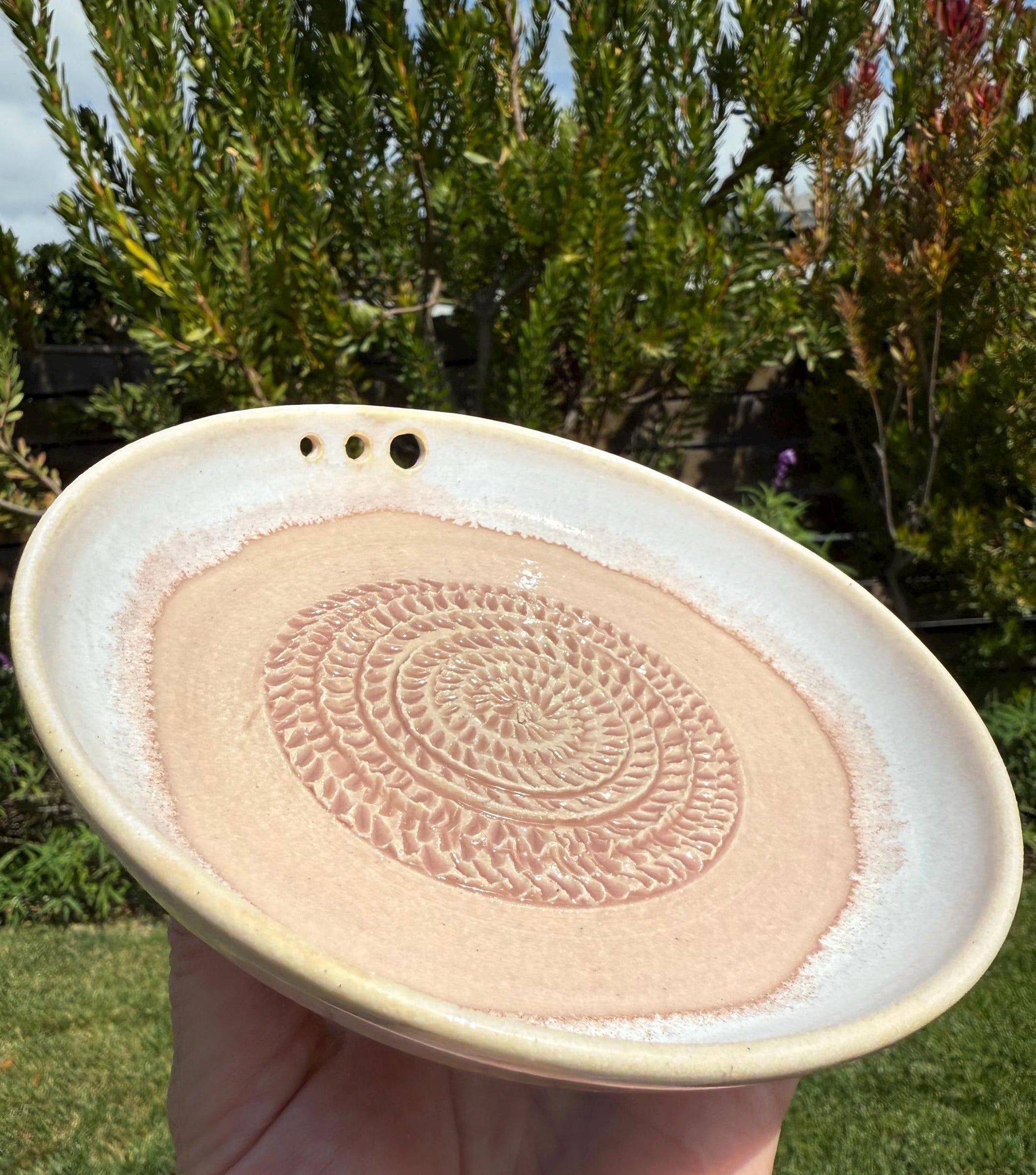 Handmade Garlic Grater Dish with Herb Stripper, Grind Plate for Parmesean, Ginger, Nutmeg