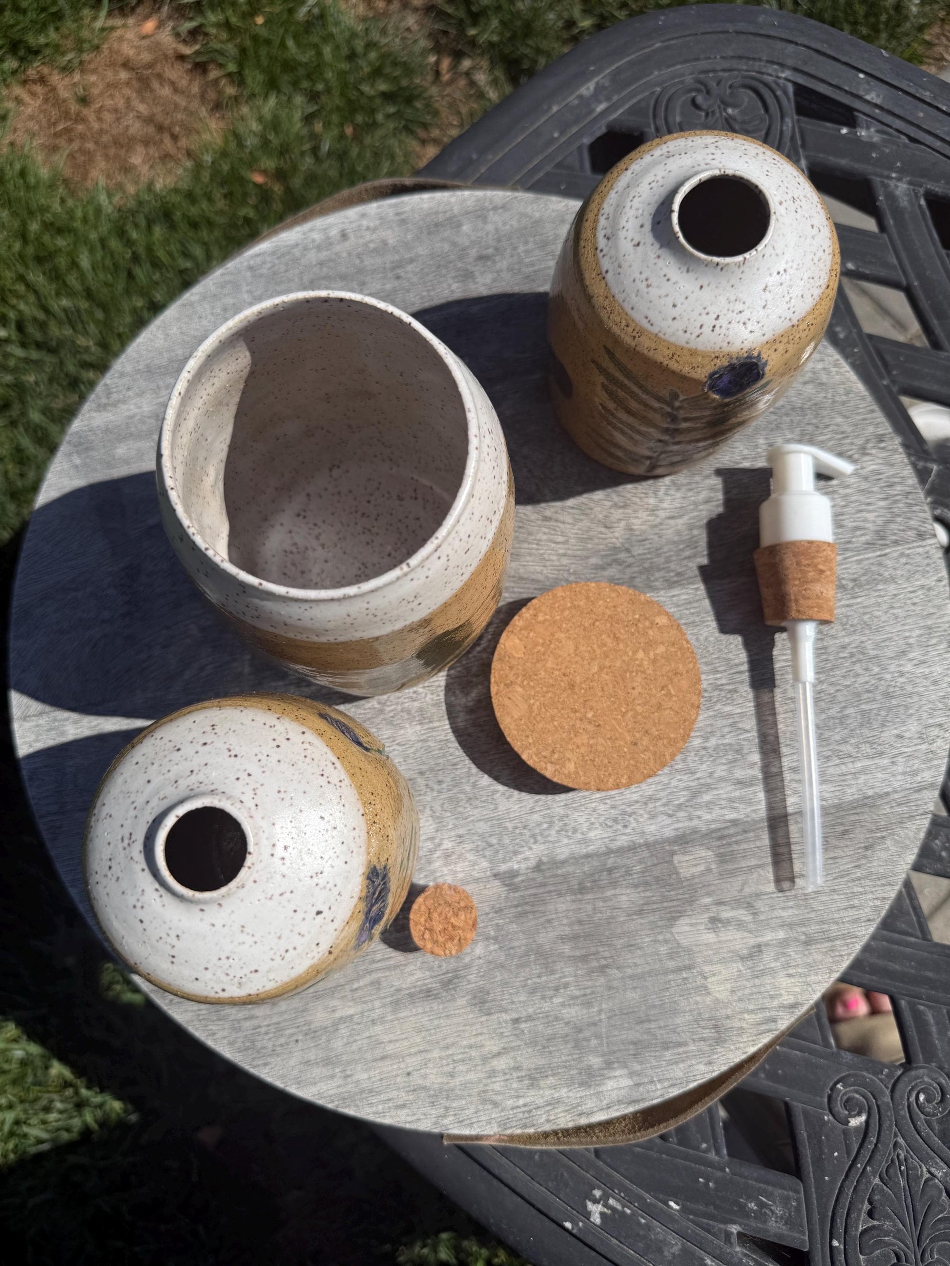 Kitchen Decor Jars w Corks for Food, Liquid or Vase, Pressed Spring Herbs & Lavender, Handmade Hand-Painted Ceramic — Wheel-thrown Stoneware
