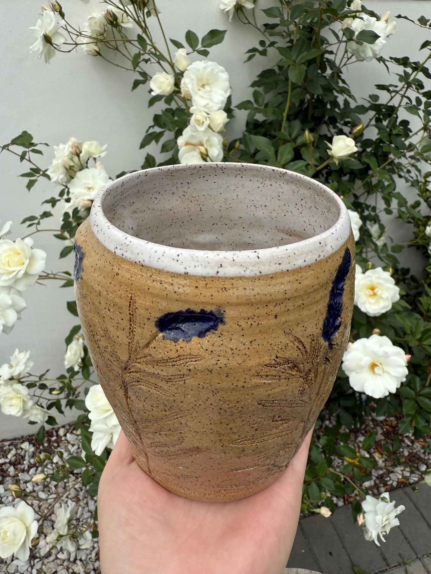 Kitchen Decor Jars w Corks for Food, Liquid or Vase, Pressed Spring Herbs & Lavender, Handmade Hand-Painted Ceramic — Wheel-thrown Stoneware