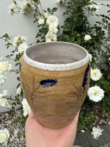 Kitchen Decor Jars w Corks for Food, Liquid or Vase, Pressed Spring Herbs & Lavender, Handmade Hand-Painted Ceramic — Wheel-thrown Stoneware