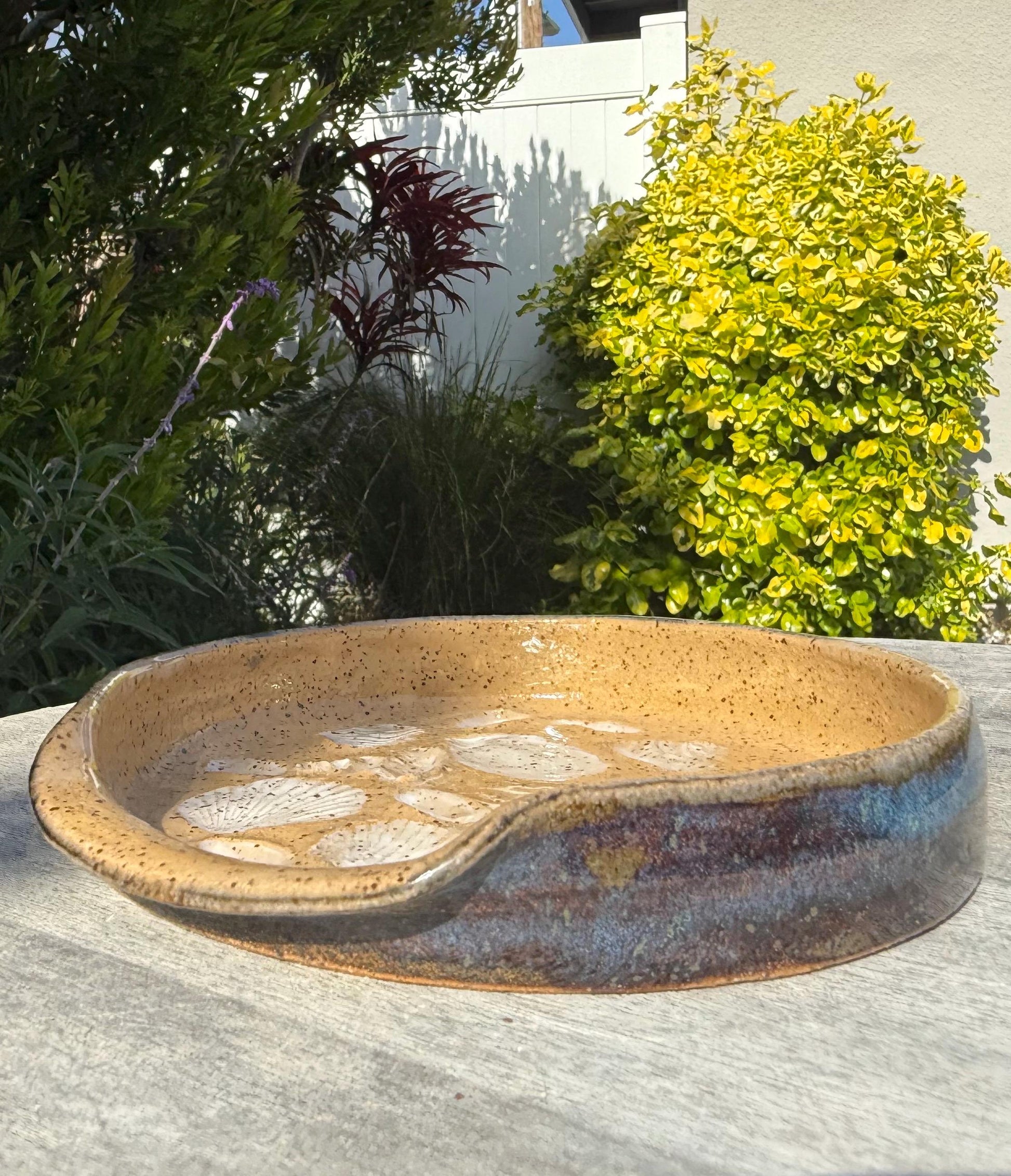 Handmade ceramic spoon rest, Ocean shell from the sea handpressed shells and handpainted glazes, wheel-thrown stoneware kitchen decor and art for your countertop, dishwasher safe - Ceramics By Court