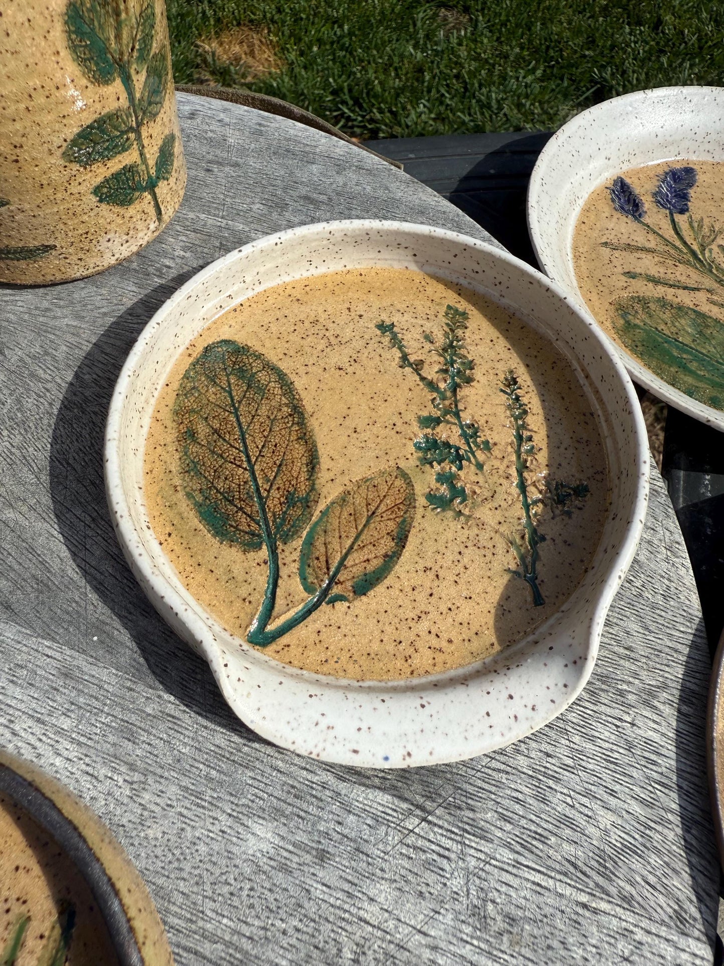 Handmade Spoon Rests with Pressed Lavender & Herb Plants, Hand-Painted Ceramic Wheel-thrown Pottery