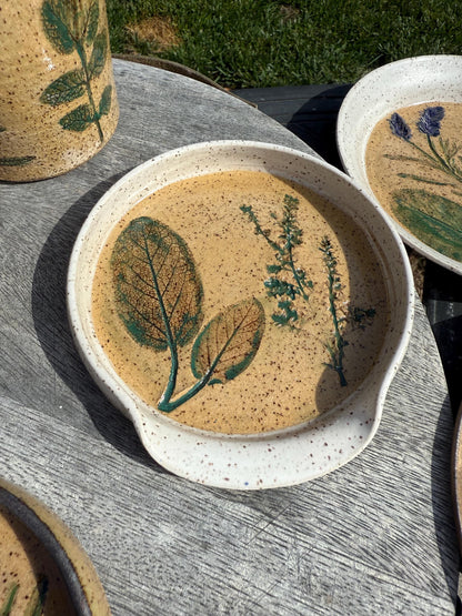 Handmade Spoon Rests with Pressed Lavender & Herb Plants, Hand-Painted Ceramic Wheel-thrown Pottery