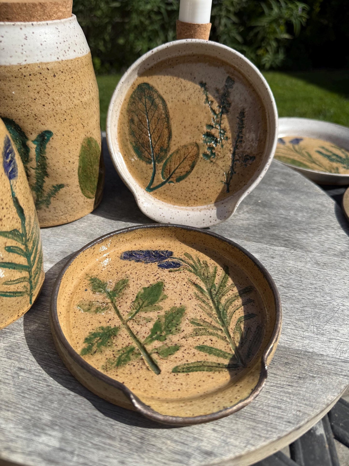 Handmade Spoon Rests with Pressed Lavender & Herb Plants, Hand-Painted Ceramic Wheel-thrown Pottery