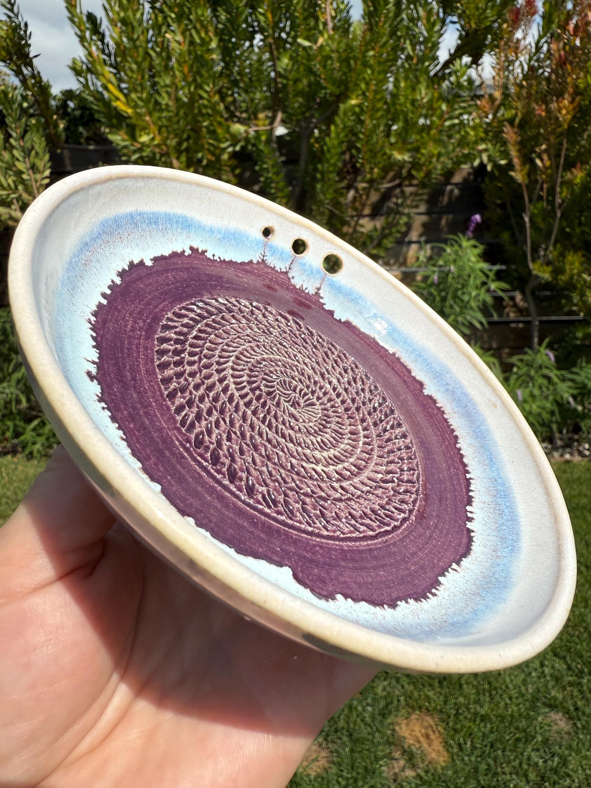 Handmade Garlic Grater Dish with Herb Stripper, Grind Plate for Parmesean, Ginger, Nutmeg